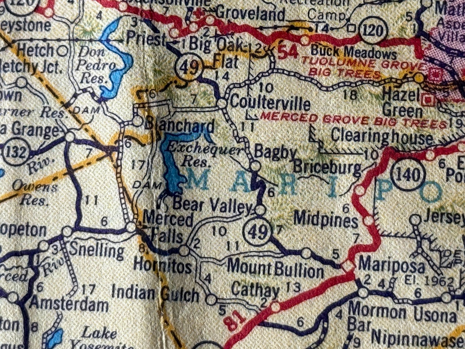 A Shell road map from the 1940s shows that the highway north from this point Benton Mills has become Bagby is unpaved to Coulterville.