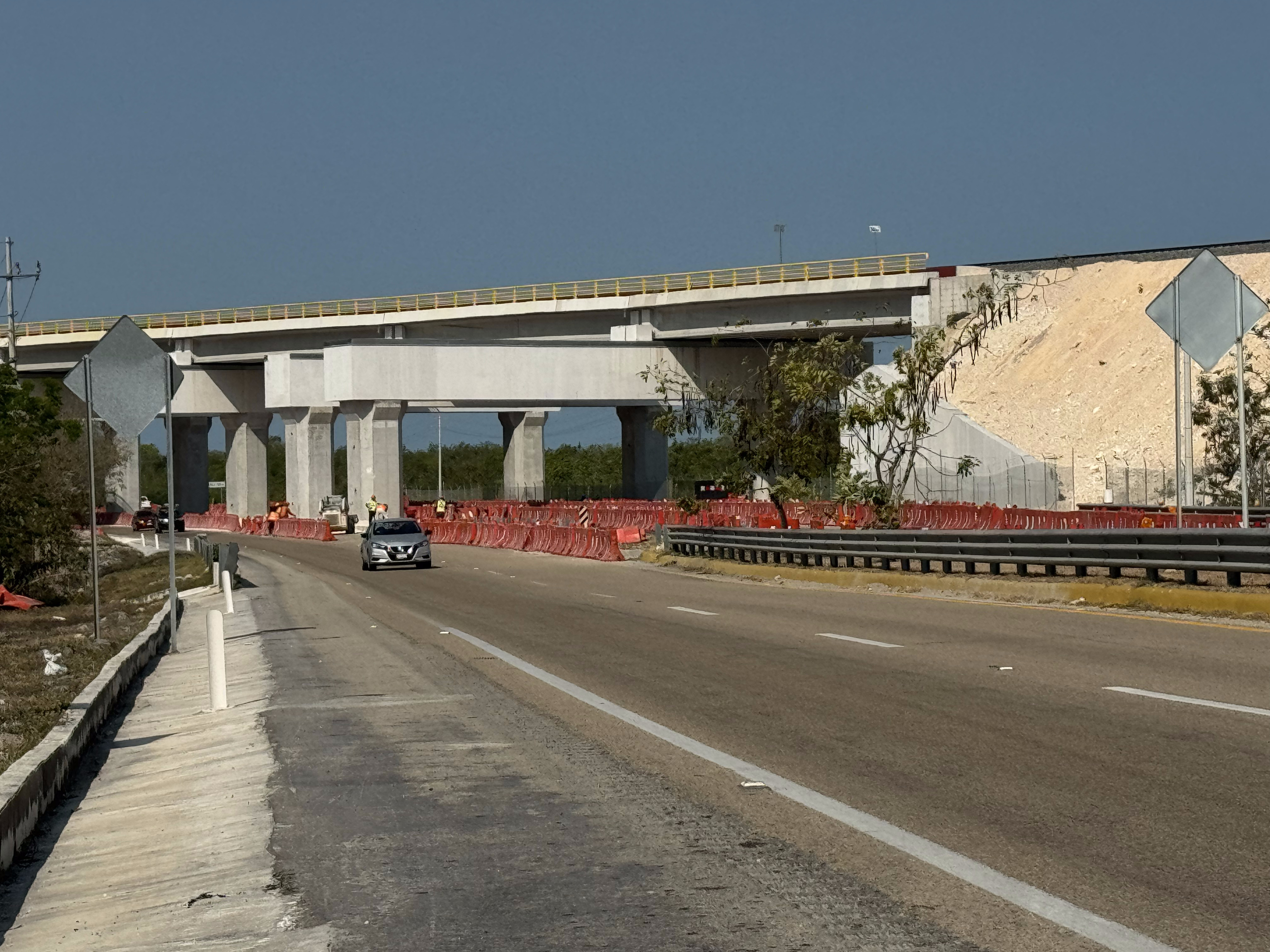 On the road back to Merida, an overpass for the Maya Train.