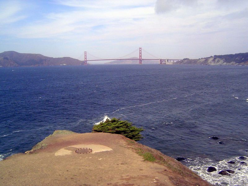 Still farther north were the Golden Gate headlands, with their emplacements for guns. Feel the breeze? It's stiff.