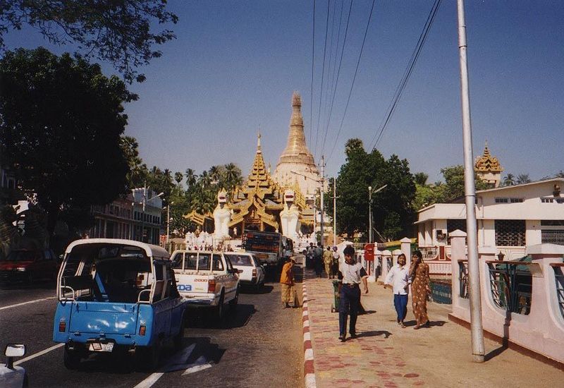 Even the Baptists recognized that the country's grand monument was the Shwe Dagon pagoda, here fuzzy behind a maintenance-scaffolding of bam