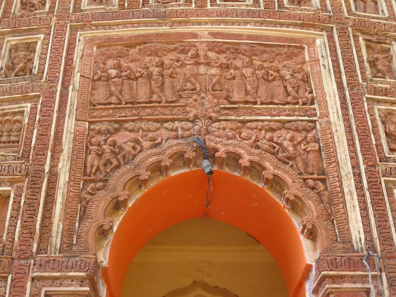 The panel at the top just might illustrate the Vastraharana episode of the Krishnalila. Anyway, this behavior is unlikely to please orthodox