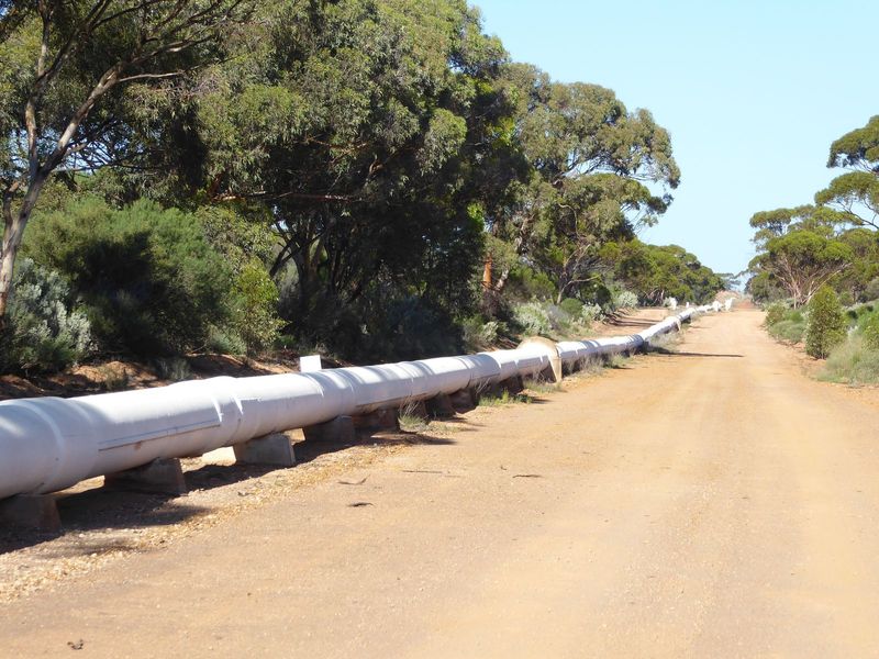For a few years, water was delivered by rail in tank cars. Then a famous pipeline was built from near Perth. It delivered six million gallon
