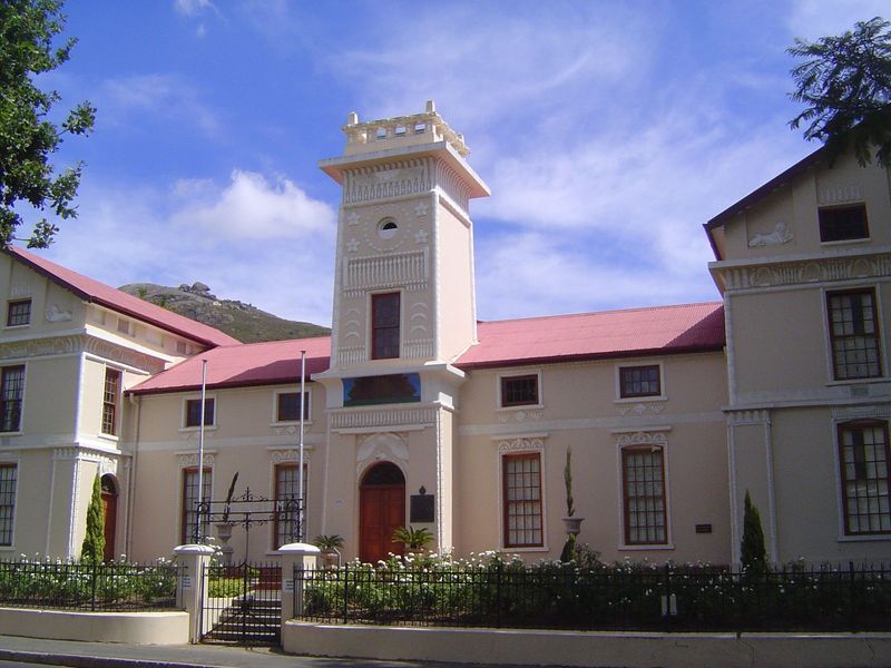 The exotic Gymnasium was designed by the Reverend Gottlieb van der Lingen, who was determined to defend Dutch against the invasion of Englis