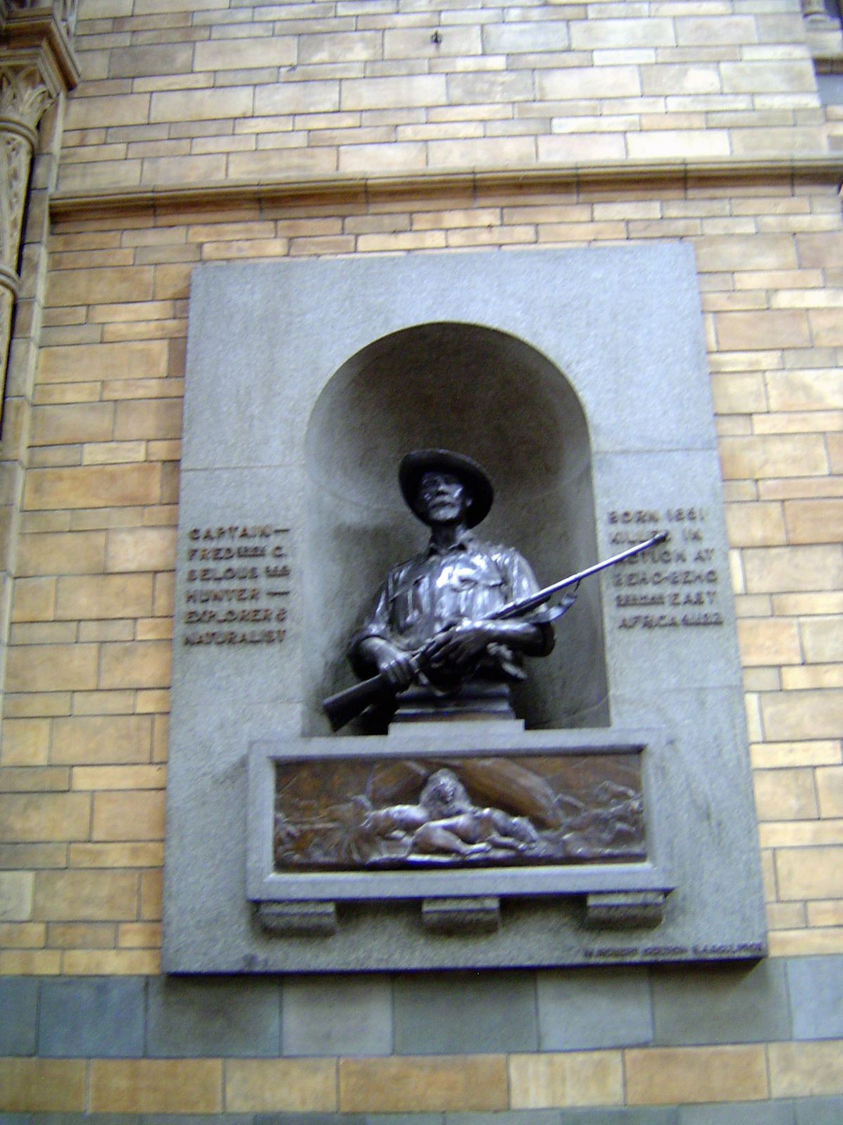 Sheltered inside the Natural History Museum, Frederick Selous, naturalist, collector, big-game hunter, author. A German sniper killed him in