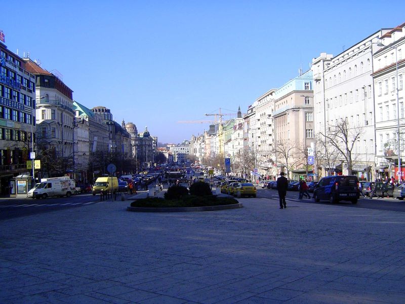 Vaclavske Namesti runs through the New Town, established despite its name a very long time ago, in 1348. The streets here are gridded.