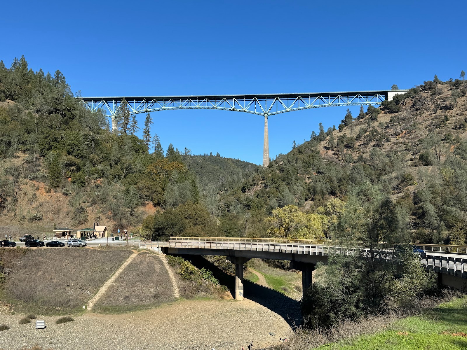 Another ten miles and we're at the confluence of the north and middle forks of the American River.  That bridge yonder is the tallest in the