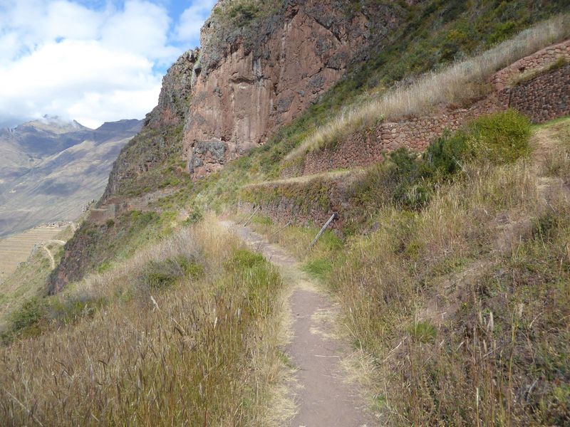We're at the base of those terraces now. You can see the path rounding a bend and heading toward the set of terraces we saw when arriving ye