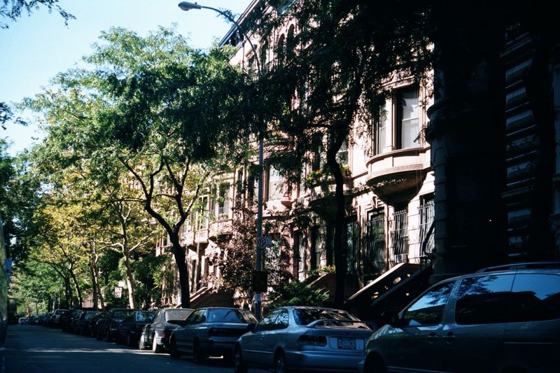 Brownstones on West 90th Street reveal the common density of residential neighborhoods in the 19th century.