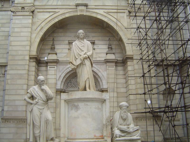 On another side, Warren Hastings in his toga, with Hindu and Muslim counsellors.