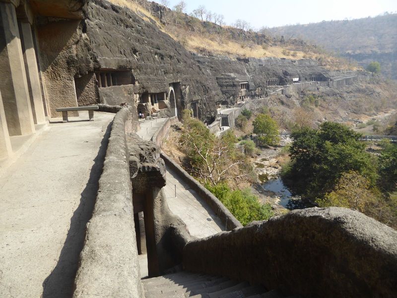 Here's the view from 16, the prime minister's cave, down the stairs to the elephant door. See the arch of Cave 10? Captain John Smith saw it