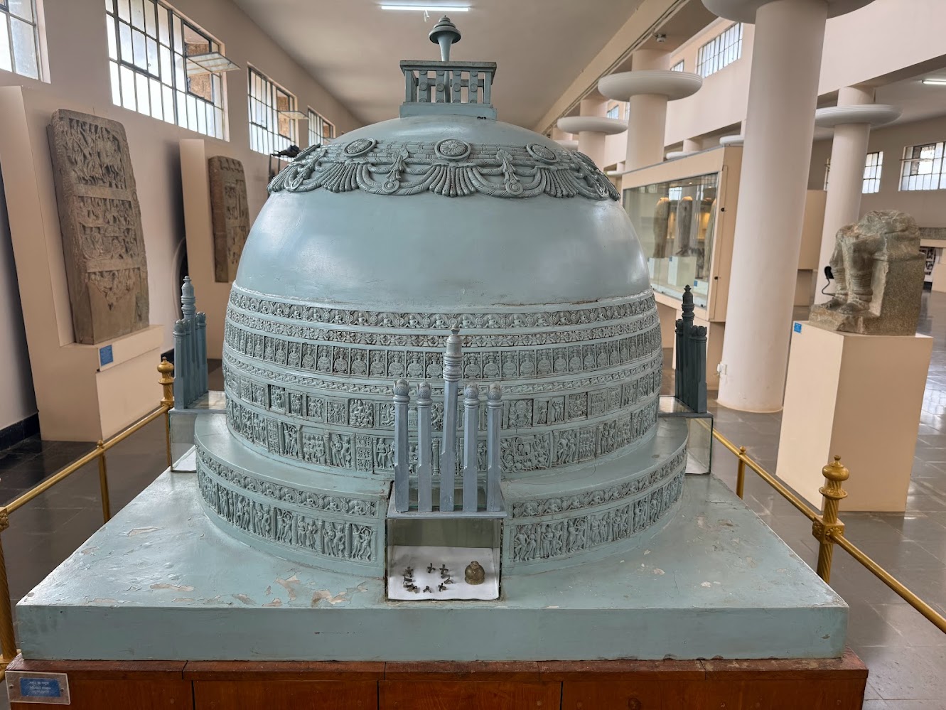 We're going to look at the great stupa that was partly reconstructed by Albert Longhurst about 1930.  Here's the museum's model.  There's no
