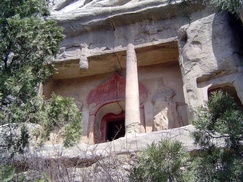 Some are set back in rooms carved like those of Petra, in Jordan.