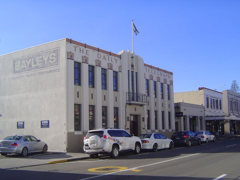 The old newspaper office, destroyed in the quake, was rebuilt in 1933. It now houses a realty office.