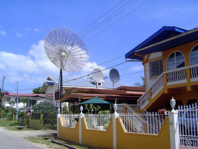 Satellite dishes in houses in the hamlet of Jacob Settlement, near Siparia, south of San Fernando.