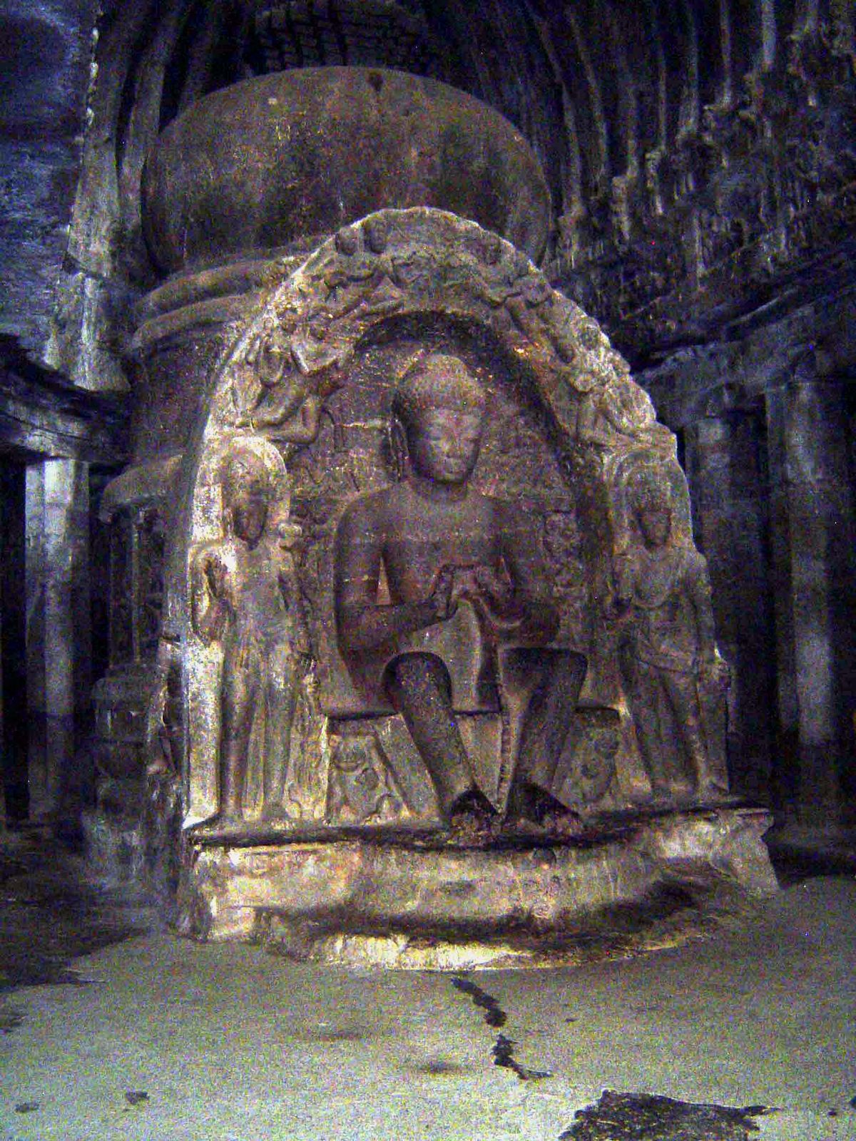 The central figure is the Buddha called Vairocana, attended by the Buddhas Avalokitesvara and Maitreya.