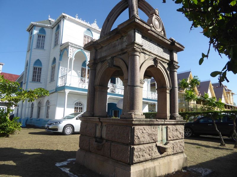 In front of the City Engineering Department is a kiosk reading: "In memory of William Russell, a native of Elgin, Scotland and in recognitio