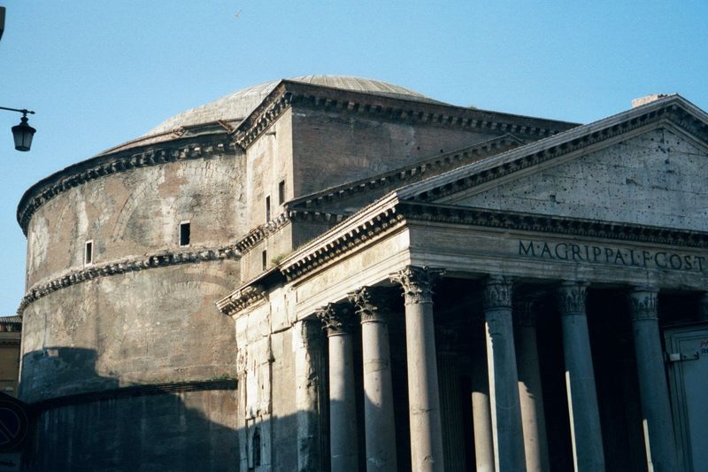 The Pantheon, roughly midway between the Roman Forum and Hadrian's Tomb, was begun in 27 B.C. by Marcus Agrippa, the son-in-law of Augustus,