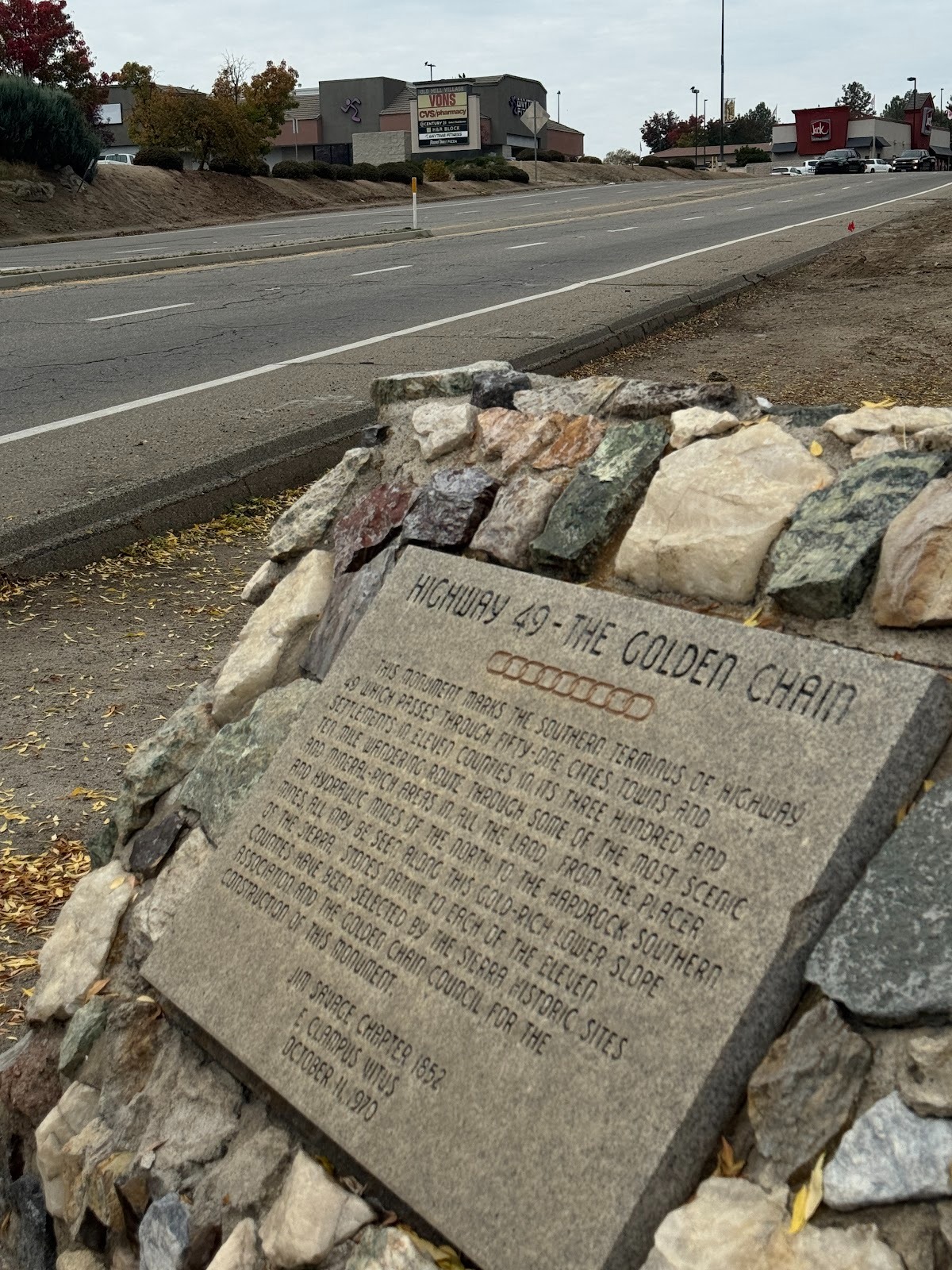 So here we are back at Oakhurst and at the starting point of Highway 49.