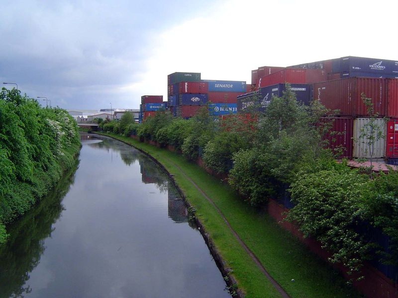 Another view of the Bridgewater Canal, close to the last one but this time juxtaposing it with a container terminal.