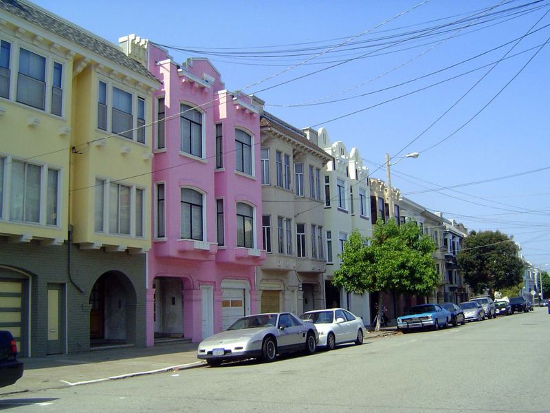 Back then, there were no pink houses in the neighborhood. But back then even San Francisco's celebrated Victorians were mostly scorned and d