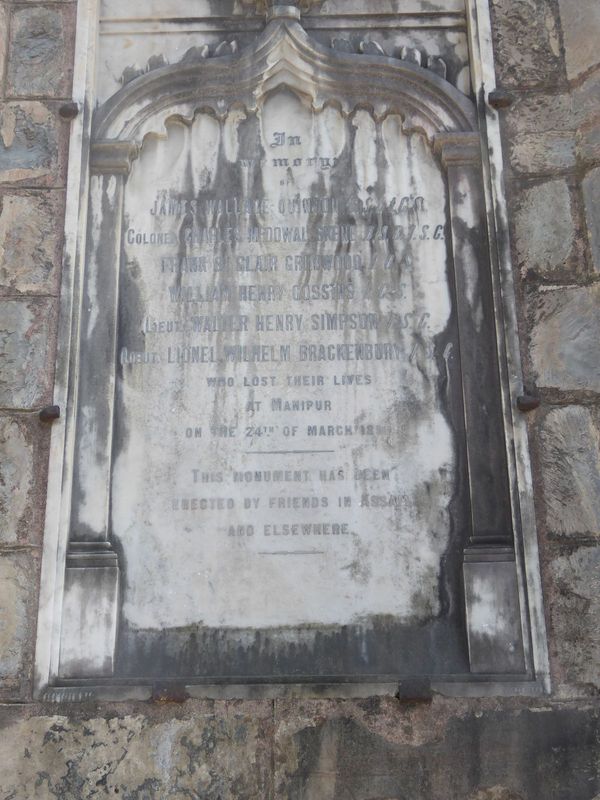The memorial leaves out the gory details, but the press at the time didn't. "The Manipuris state that the chief, Senaputty, after a durbar, 