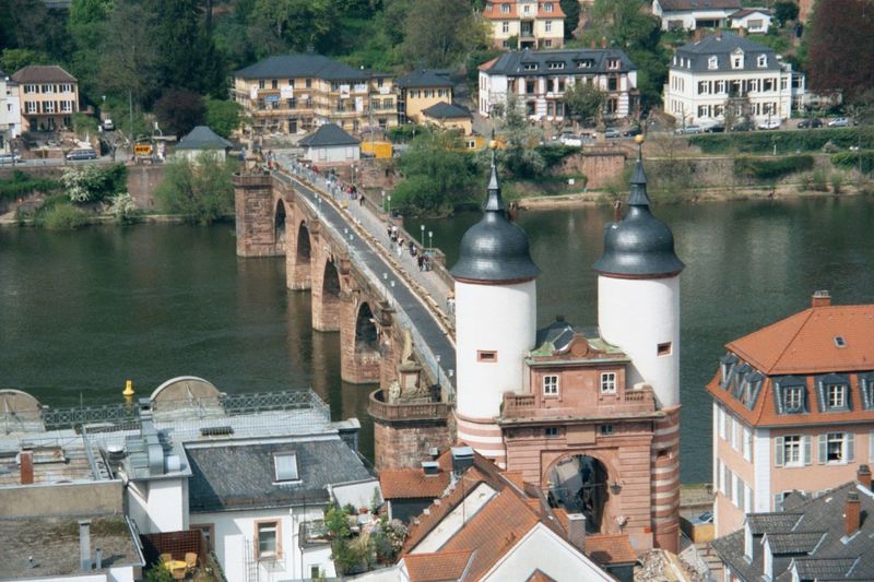 The bridge, built in 1786-8 by Elector Charles Theodore, has statues of him and—modest juxtaposition—Minerva. The whole thing had to be rebu