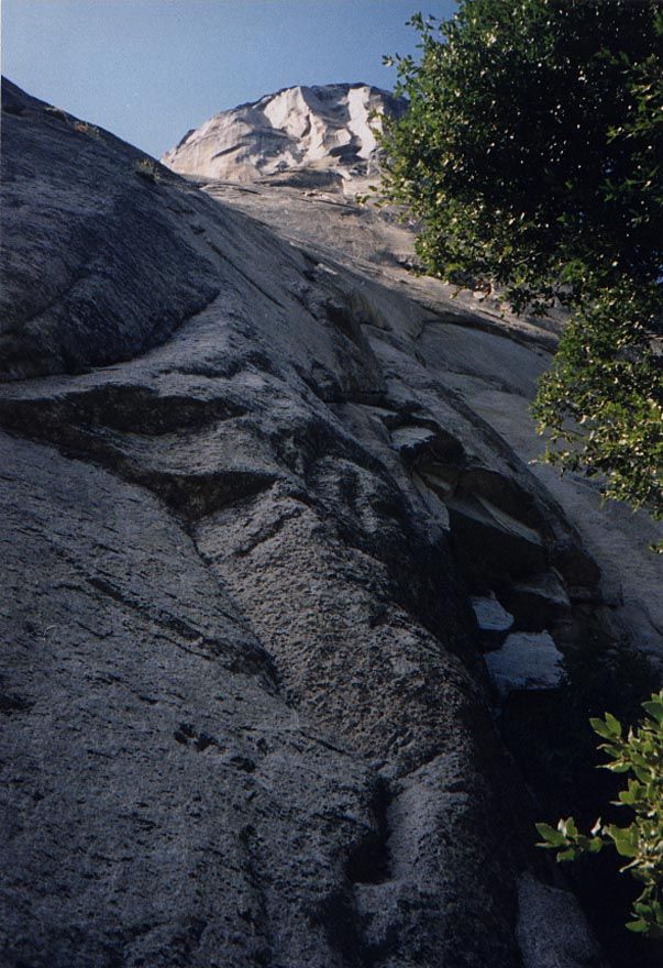 El Capitan, close to living rock when viewed from its base on a hot summer day, when the rock is very warm. Massive as it seems, the base is