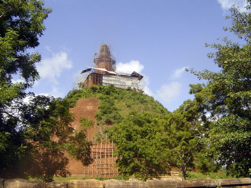 Under restoration when this photo was taken in 2005, it's the Abhayagira dagoba, built by Vatta Gamini about 80 B.C., shortly after another 