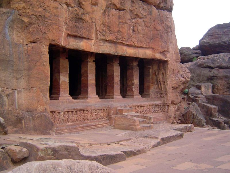 Cave Two was originally a Vishnu temple. Again there are dvarapalas or doorkeepers. The temple floor is supported by dwarfs ganas. The crude