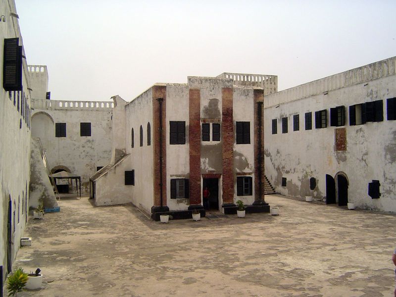 The castle courtyard has a stripped-bare chapel.