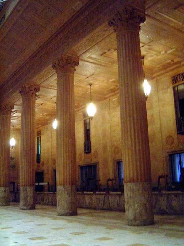 The Great Banking Room, no longer used. Hear the adding machines whirring and clicking over the footsteps of women in high heels? In its glo