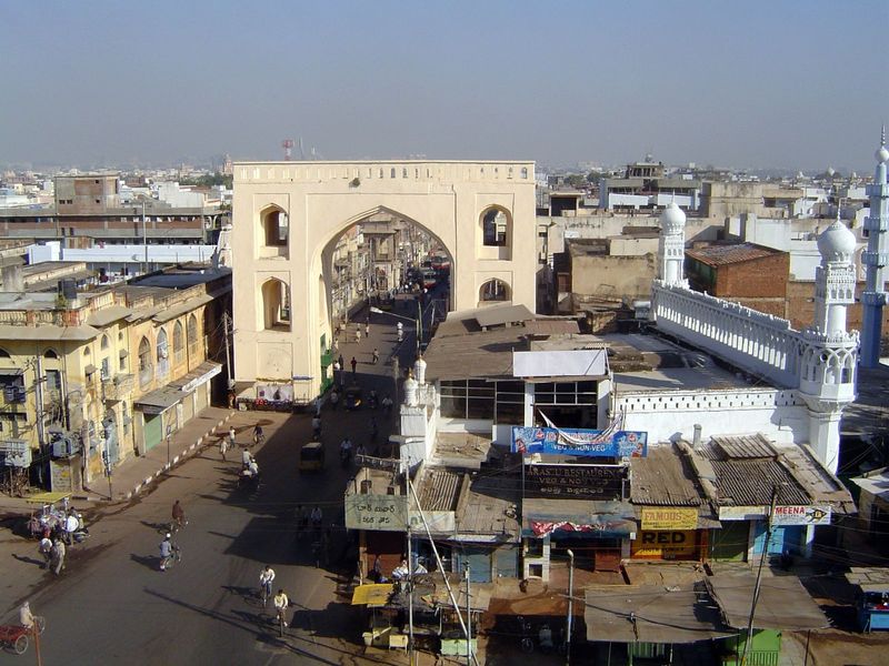 From the Char Minar there's a good view of the four streets that diverge from it, neatly sectioning the old city into four quarters—a geomet