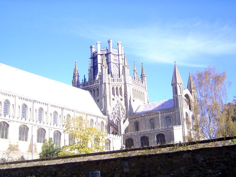 Octagon and east transept, seen from the southwest.