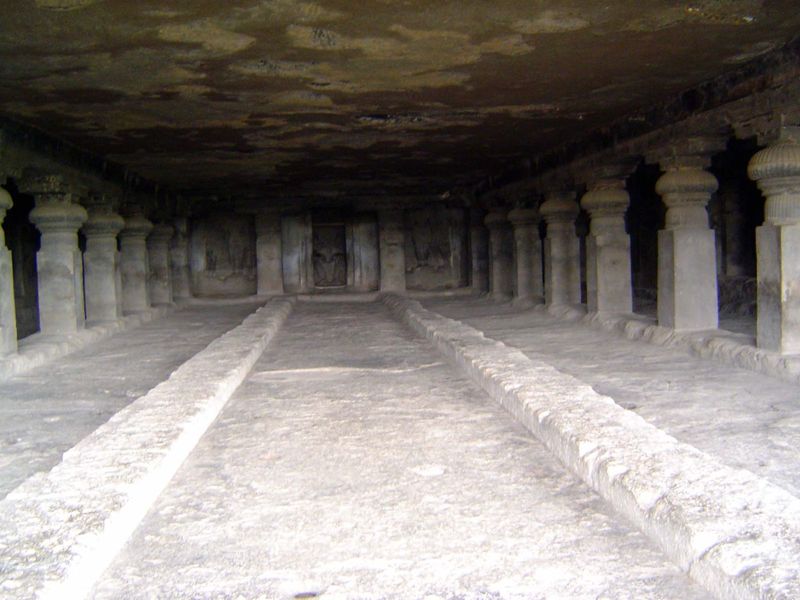 The view inside ends in a small room with an image of the Buddha. The room here Cave 5 is 117 feet deep by 58 wide.