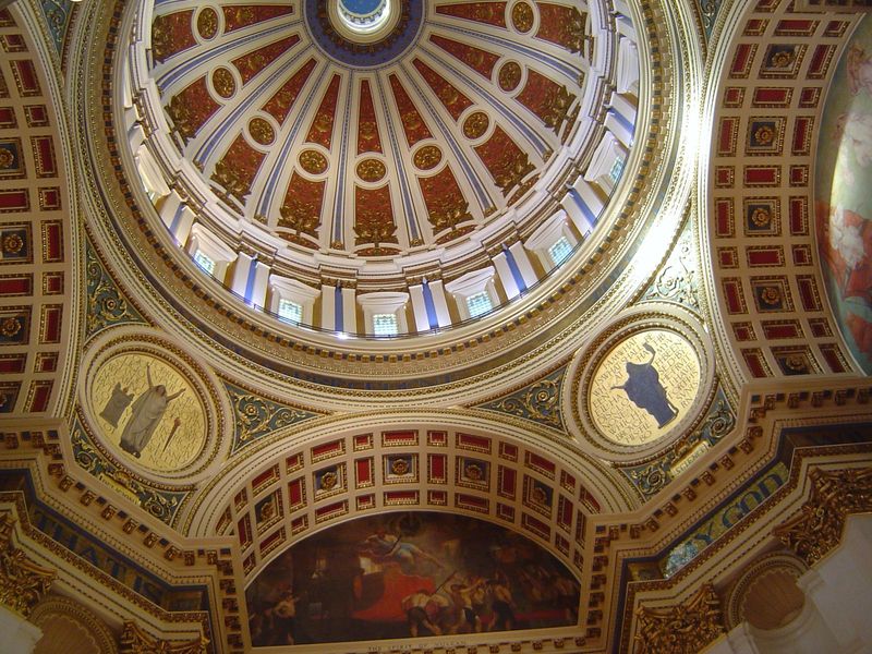 The pendentives of the immense rotunda carry figures representing religion on the left and science on the right. They're fourteen feet in di
