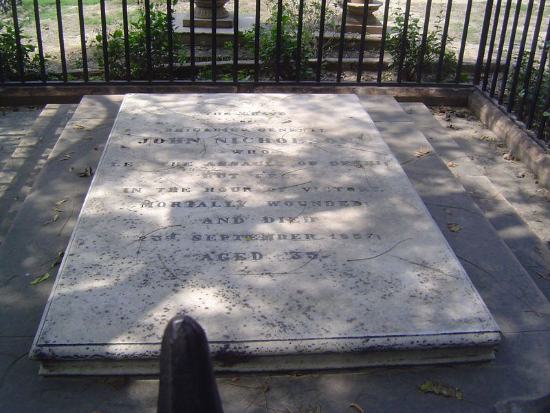 General John Nicholson, "who led the assault on Delhi but fell in the hour of victory, mortally wounded, and died... aged 35."