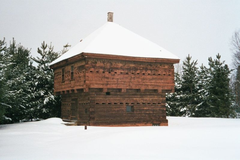 The border was once tense. That's why there's this old blockhouse at Fort Kent, where the Fish River joins the St. John. Guns could point fr