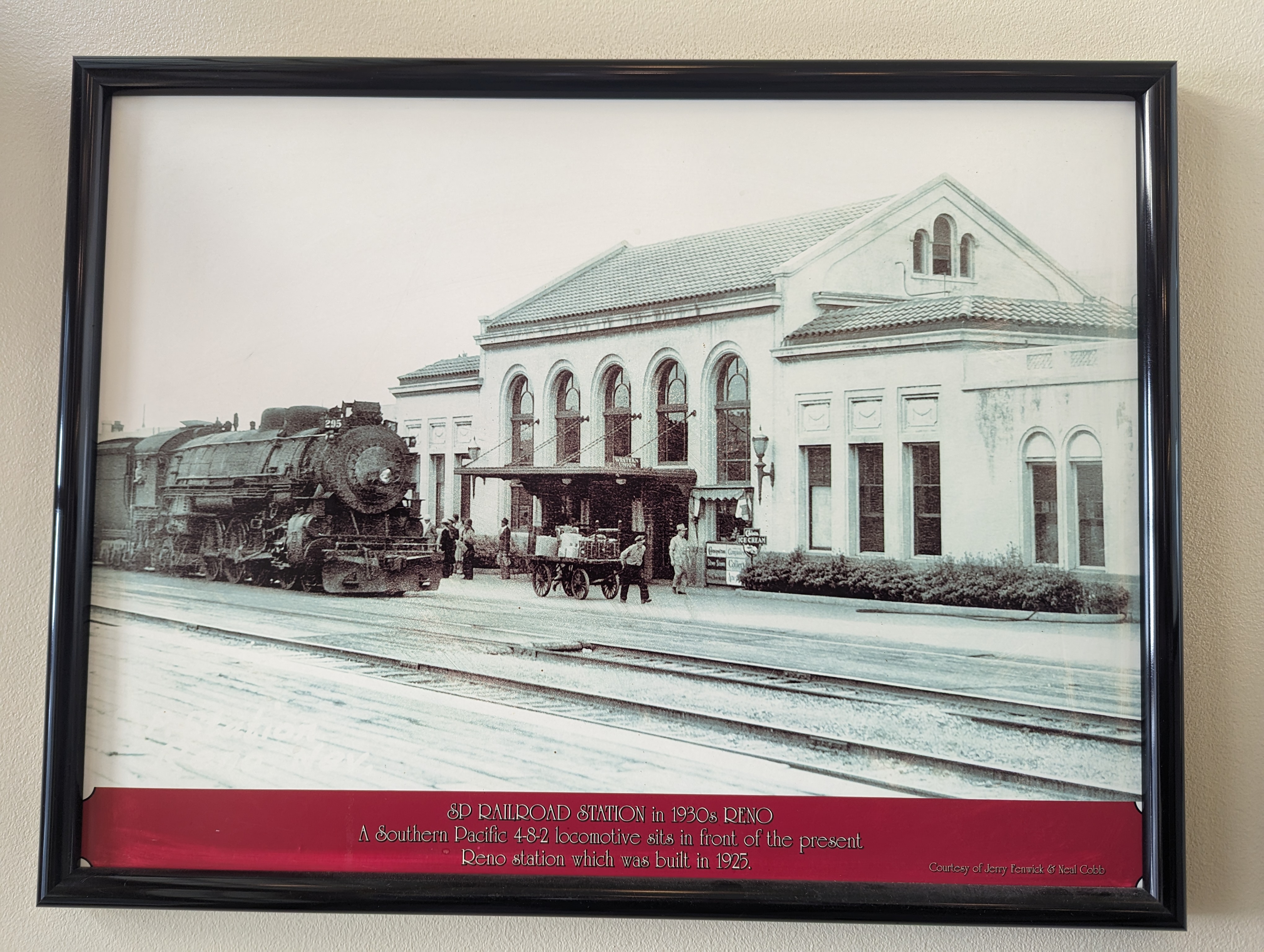 This photo, from an exhibit in the station, shows an SP engine outside the station back in the day when there was more than one train daily 