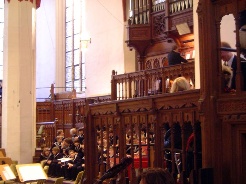 Inside, there's a very active musical program. The organist must from time to time wonder nervously if the old man is listening.