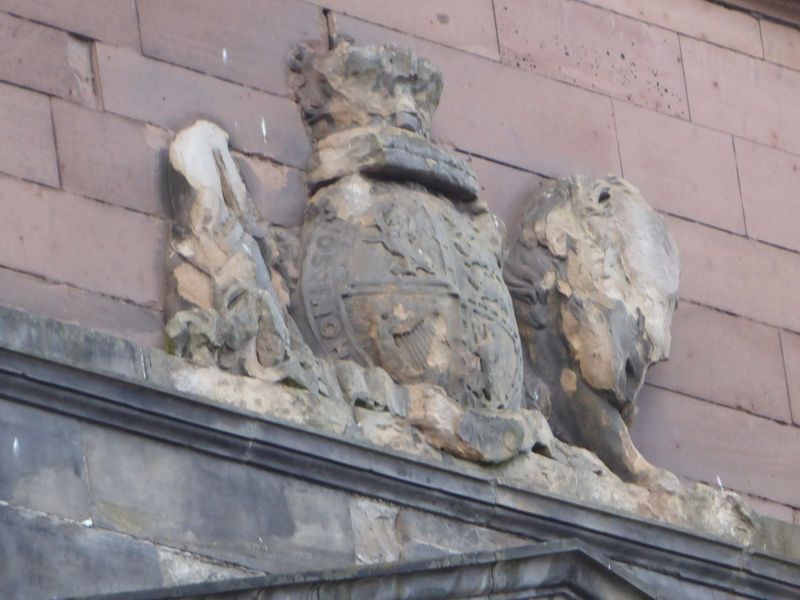 The badly eroded royal arms were raised too. They were done in the 1840s by John Mossman, one of a cluster of sculptors whose work is scatte