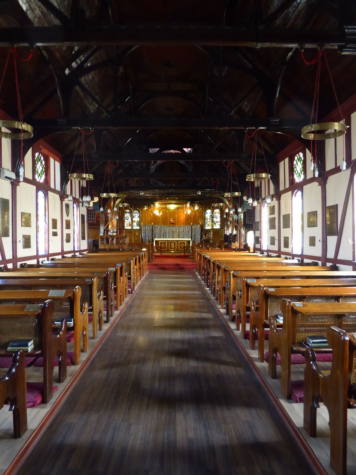The interior. Calm as can be, but the memorials are a reminder of different conditions.