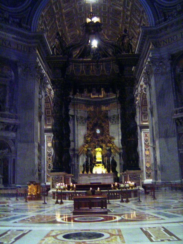 Here's that "bedstead," completed in 1627. A more respectful reading would be this: "In the Baldacchino he \Bernini solved the problem of co