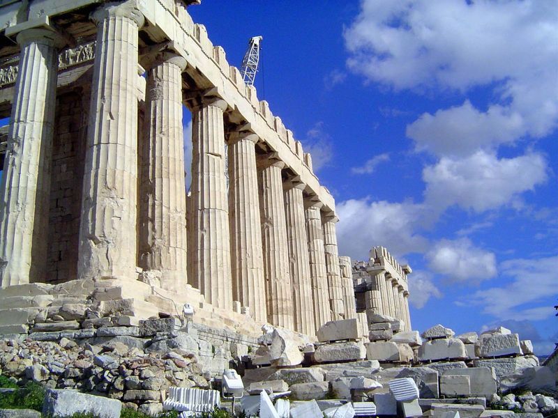 South side. The whole structure is designed on a module of .858 meters, equal to the radius at the base of the exterior columns. The columns