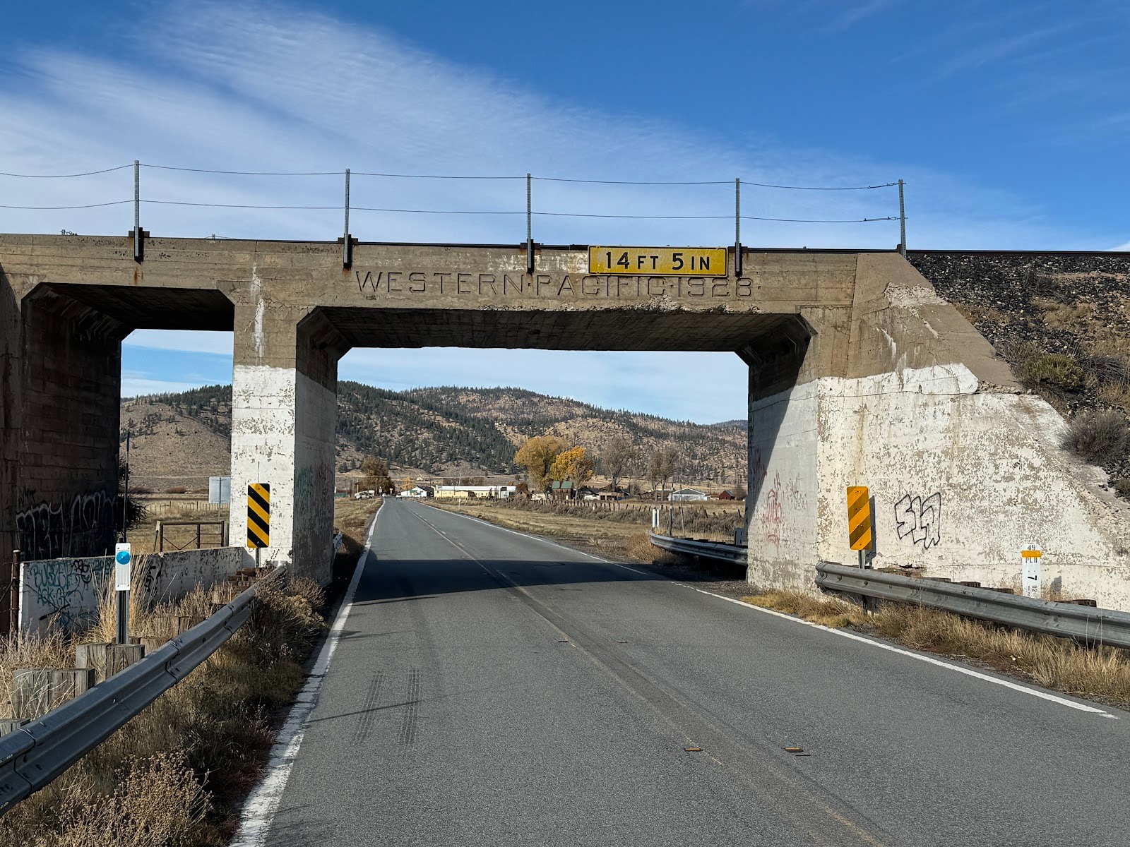 The overpass is dated 1928, but the Western Pacific was built in 1906 to offer some competition to what was then theSouthern Pacific.  Alas,