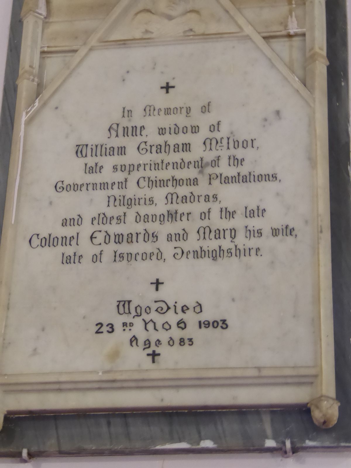 Inside St. Stephens there are plenty of plaques, including one for Mrs. McIvor, the "little wife" who survived her botanic-garden husband by