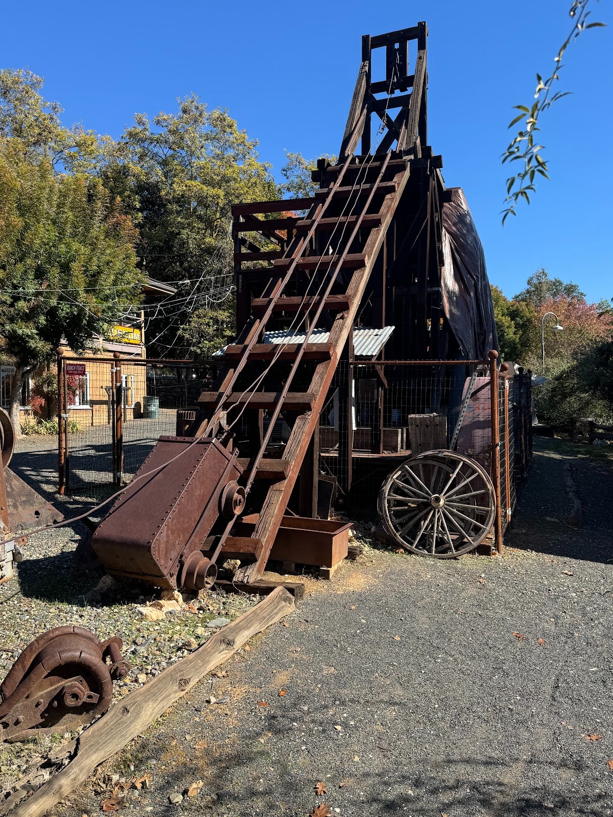 The museum has a small stamp mill, here with the carts that hoisted rock into the mill.