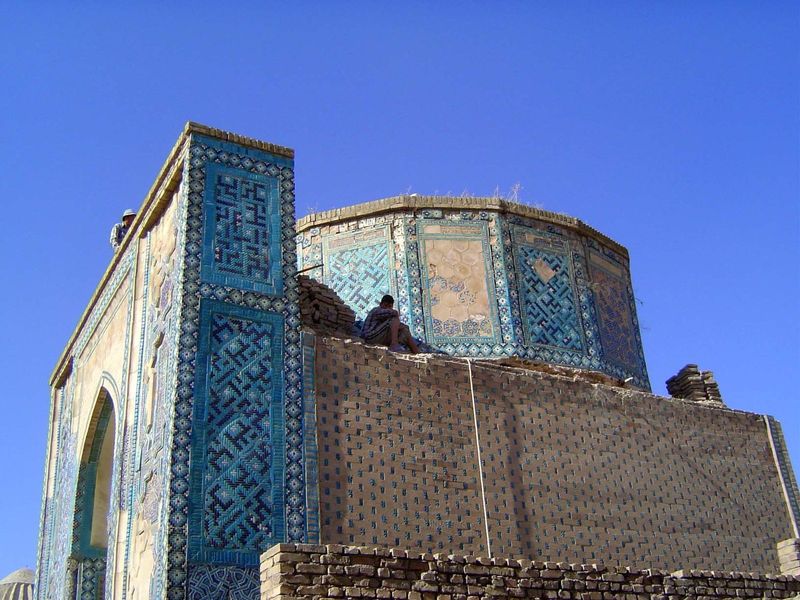 Leaving the upper group and walking down the alley to the tomb known by the architect's name: Ostad "Master" Ali Nasafi 1380. The external d