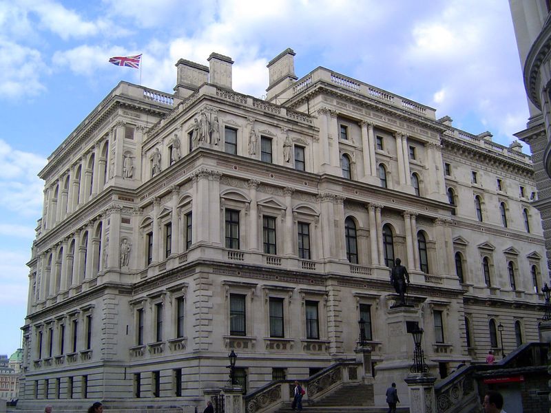 Here's the FCO building again, with unidentified heroic figures gazing down on the bronze Clive. Scott continues his story: "I was in a terr