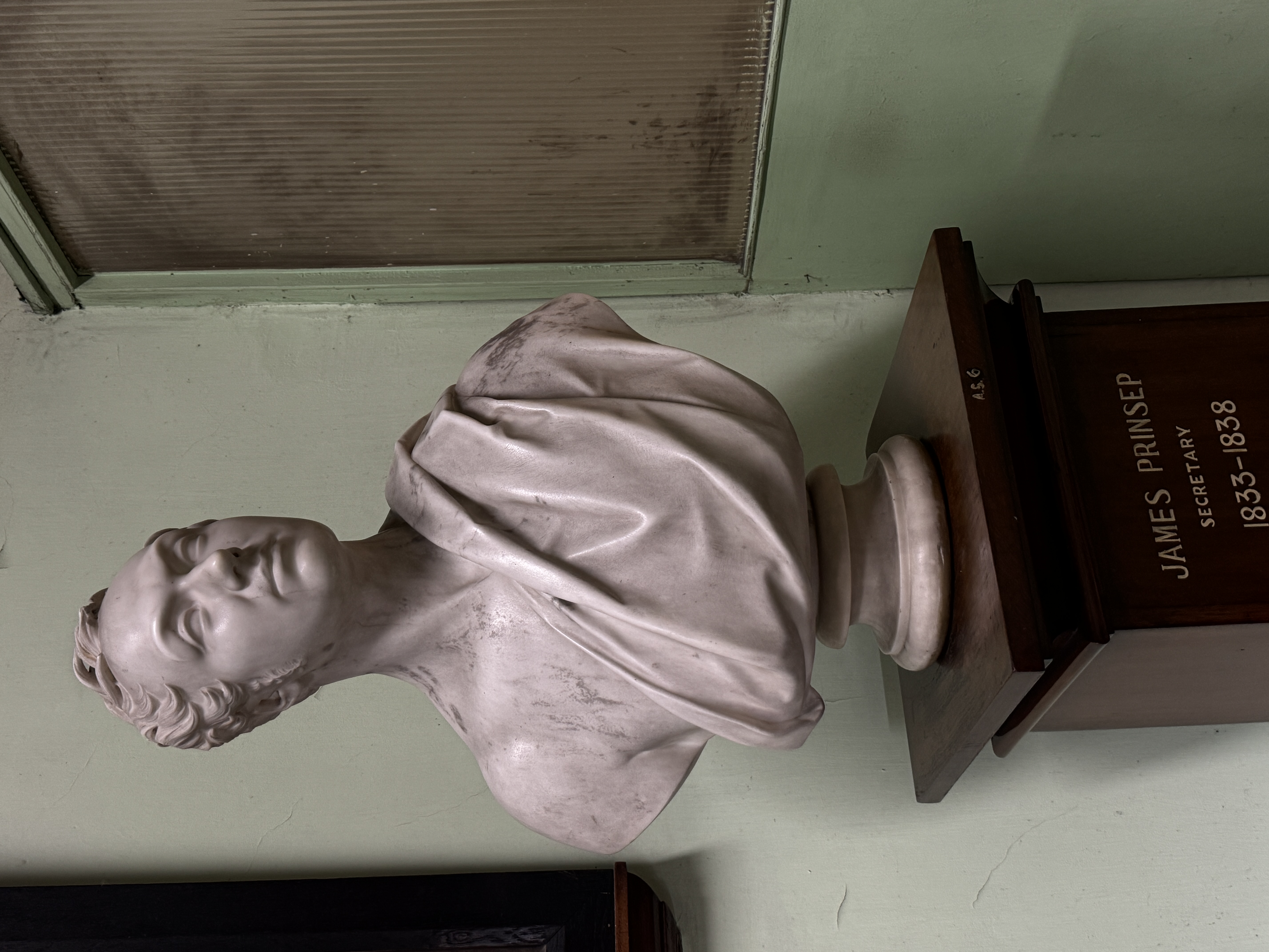 A bust of Prinsep is held by the Asiatic Society of Bengal, whose learned journal he was the first to edit.  There's a much sweeter likeness