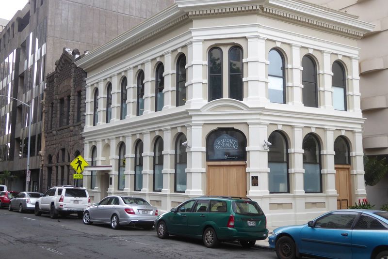 Half a block away, this building is nothing special except that it opened as the Bishop Bank in 1877 and as such is the ancestor of First Ha